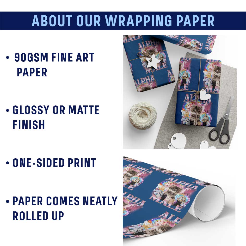 Alpha Male Cat Wrapping Paper Roll Funny Rainbow Kitten Meme Bootleg