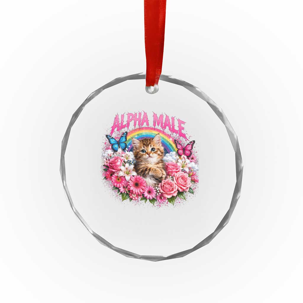 Alpha Male Crystal Glass Ornament Funny Cat Kitten Meme Rainbow Floral
