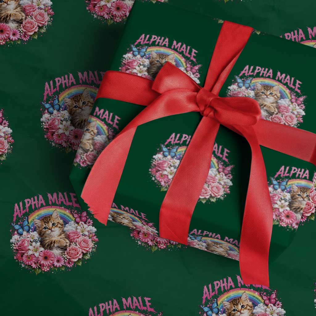 Alpha Male Wrapping Paper Roll Funny Cat Kitten Meme Rainbow Floral
