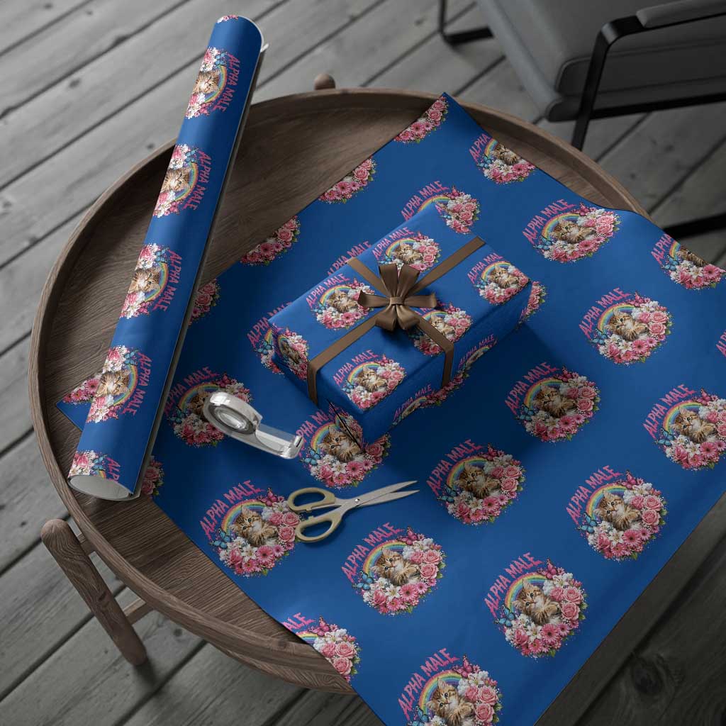 Alpha Male Wrapping Paper Roll Funny Cat Kitten Meme Rainbow Floral