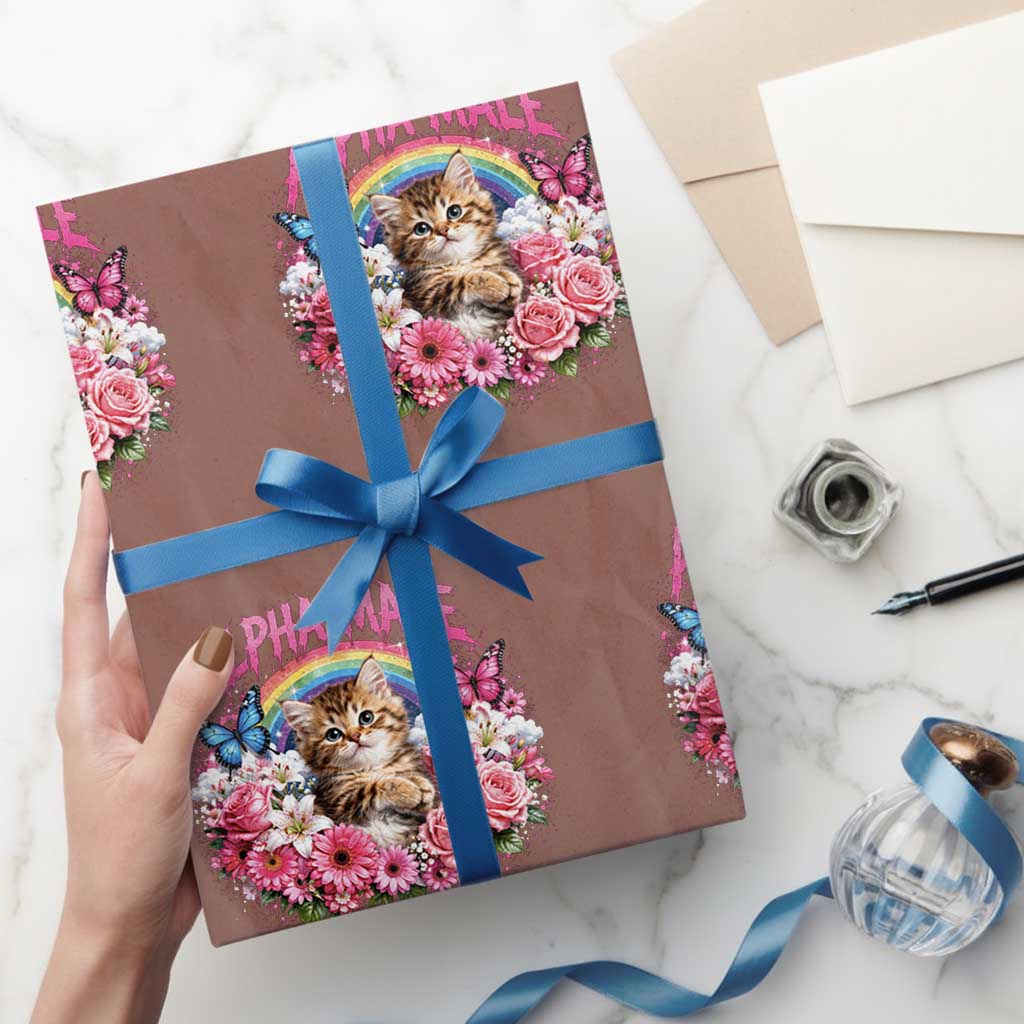 Alpha Male Wrapping Paper Roll Funny Cat Kitten Meme Rainbow Floral