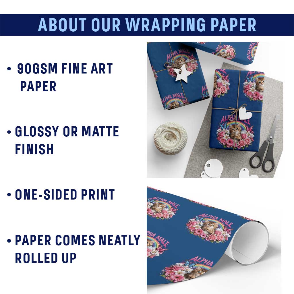 Alpha Male Wrapping Paper Roll Funny Cat Kitten Meme Rainbow Floral