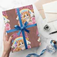 Alpha Male Funny Cat Wrapping Paper Roll Vintage 90s Kitten Rainbow Floral Butterflies