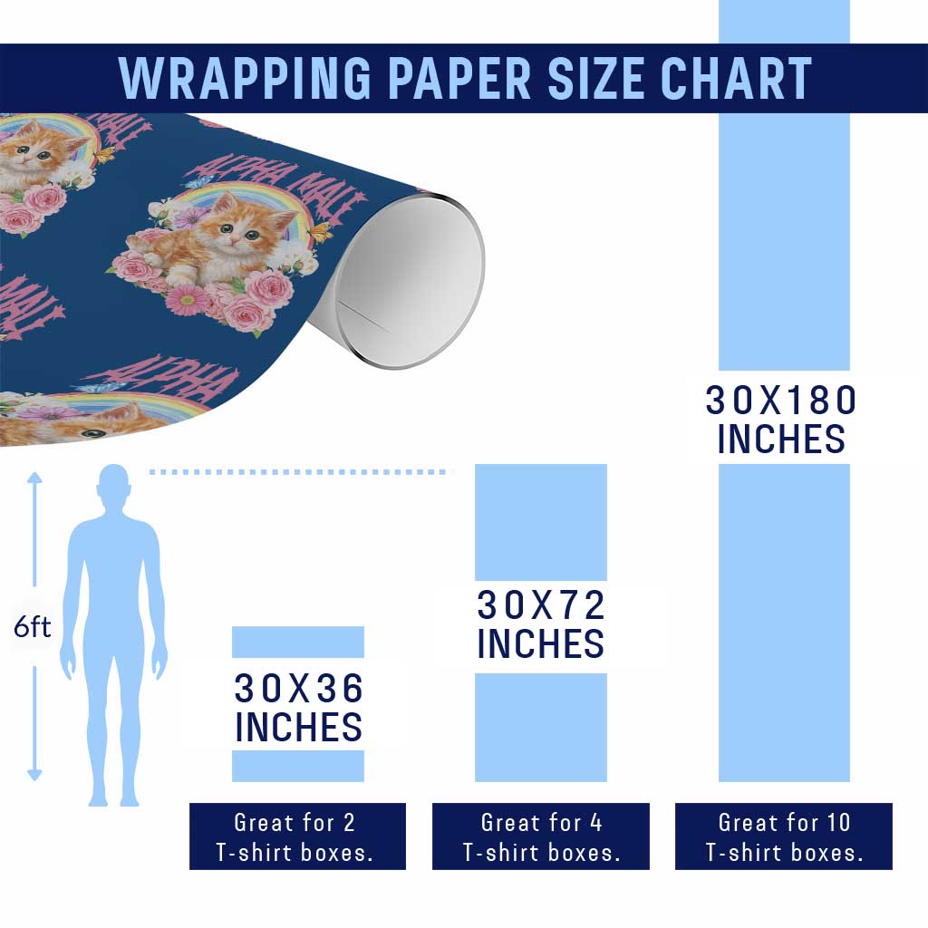Alpha Male Funny Cat Wrapping Paper Roll Vintage 90s Kitten Rainbow Floral Butterflies