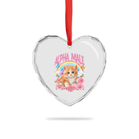 Alpha Male Funny Cat Heart Crystal Glass Ornament Vintage 90s Kitten Rainbow Floral Butterflies