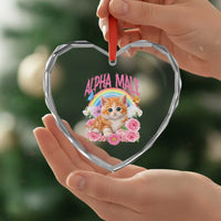 Alpha Male Funny Cat Heart Crystal Glass Ornament Vintage 90s Kitten Rainbow Floral Butterflies