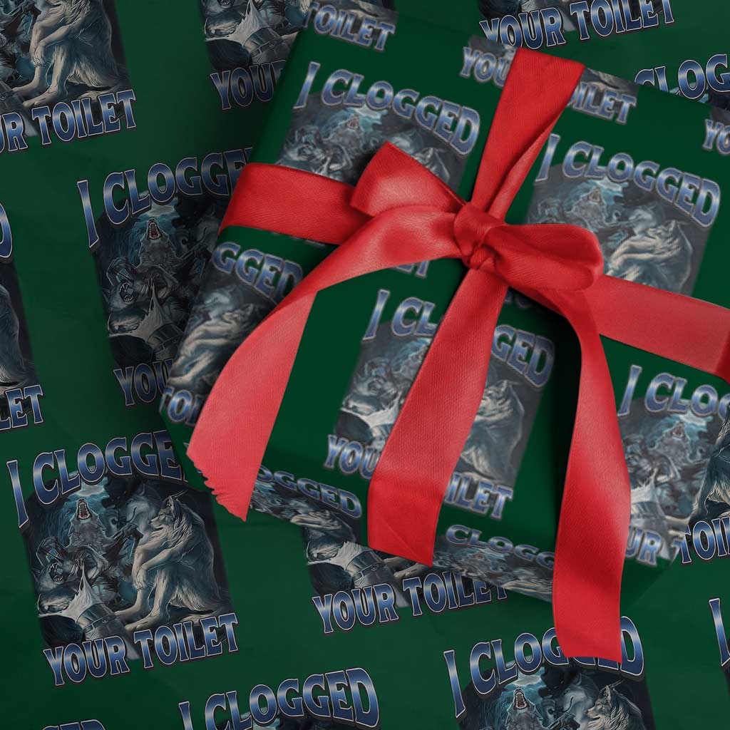 Alpha Wolf Meme Wrapping Paper Roll I Clogged Your Toilet Funny Unhinged Stupid Brainrot