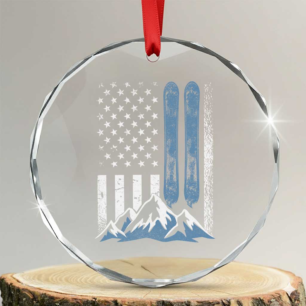 Alpine Skiing Skier Crystal Glass Ornament Vintage American Flag Winter Sport - Wonder Print Shop