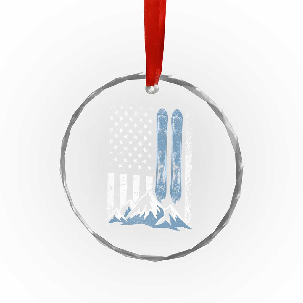 Alpine Skiing Skier Crystal Glass Ornament Vintage American Flag Winter Sport - Wonder Print Shop