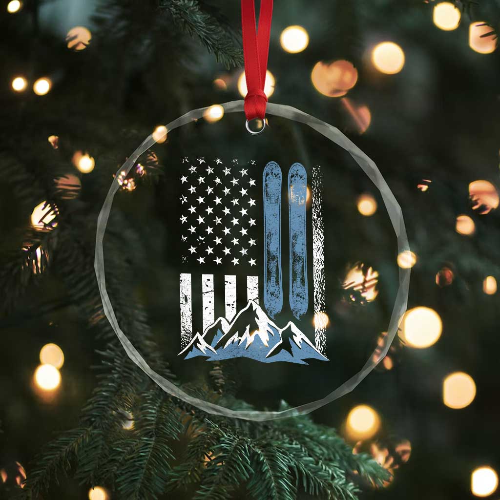 Alpine Skiing Skier Crystal Glass Ornament Vintage American Flag Winter Sport - Wonder Print Shop