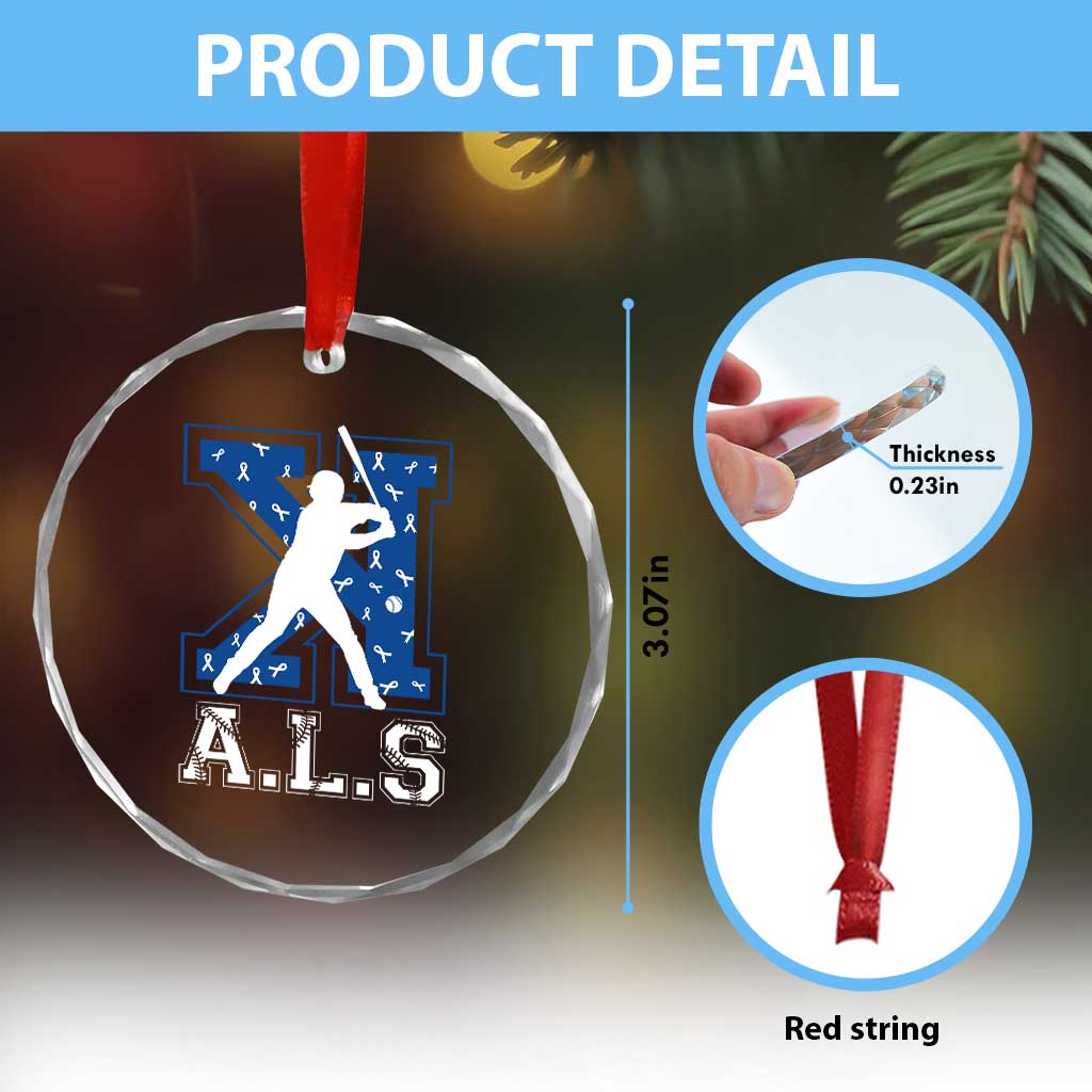 ALS Awareness Crystal Glass Ornament Baseball Strike Out ALS Support