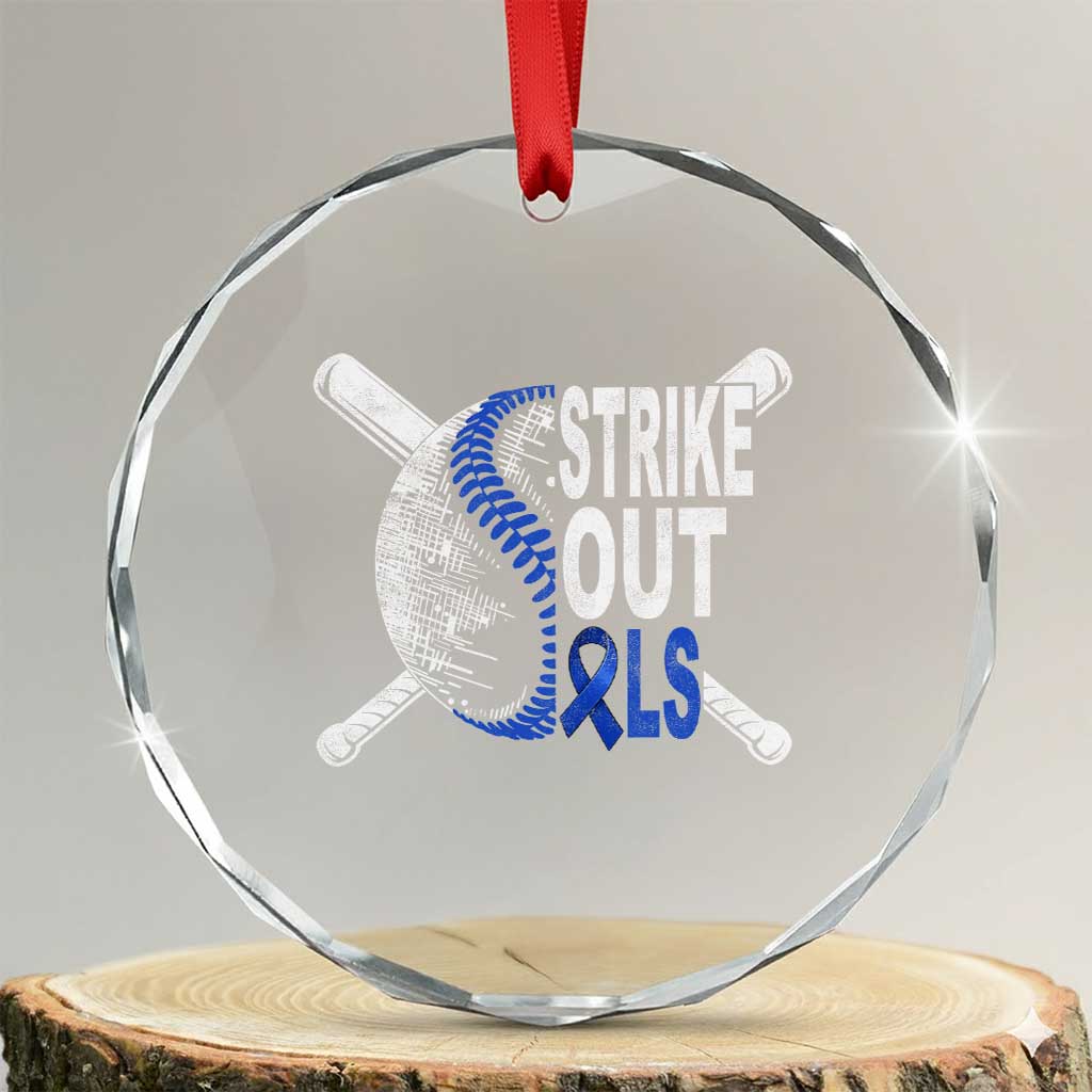 ALS Awareness Crystal Glass Ornament Blue Ribbon Baseball Strike Out ALS Support