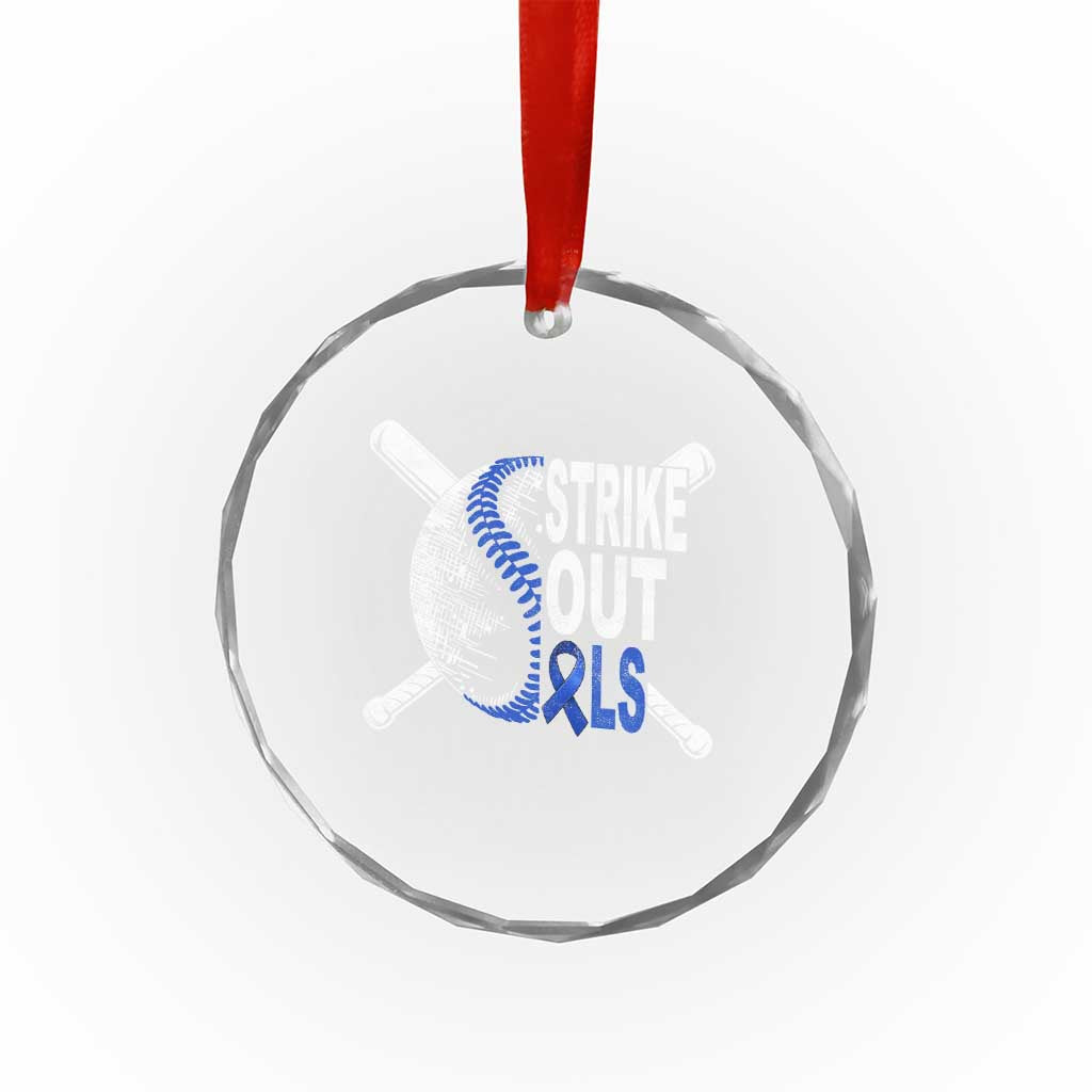 ALS Awareness Crystal Glass Ornament Blue Ribbon Baseball Strike Out ALS Support