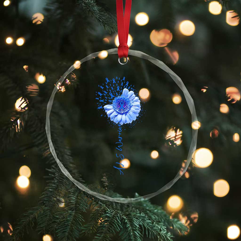 ALS Awareness Crystal Glass Ornament Blue Ribbon Sunflower ALS Warrior