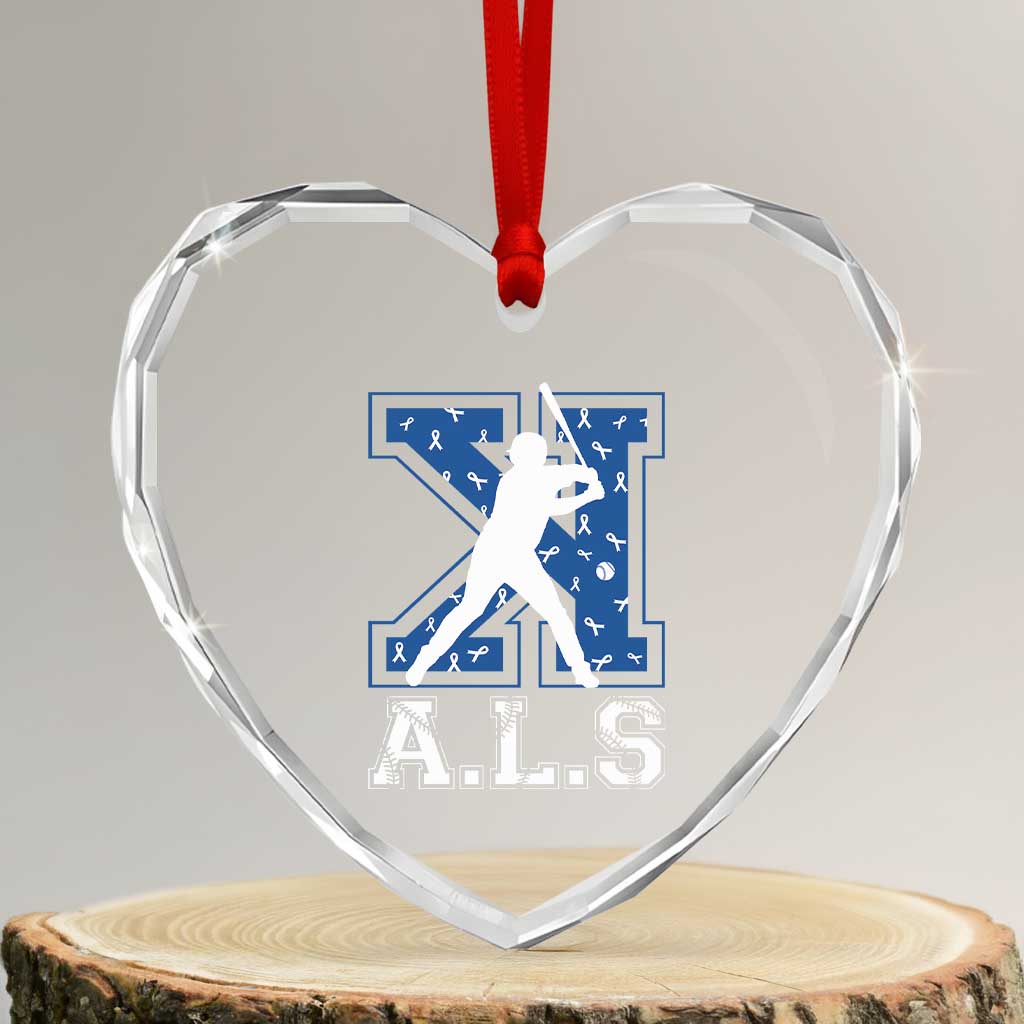 ALS Awareness Heart Crystal Glass Ornament Baseball Strike Out ALS Support