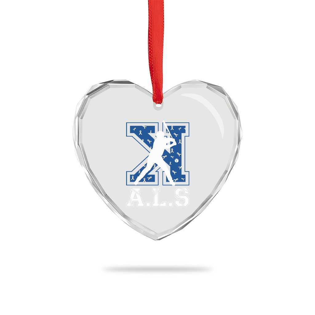 ALS Awareness Heart Crystal Glass Ornament Baseball Strike Out ALS Support
