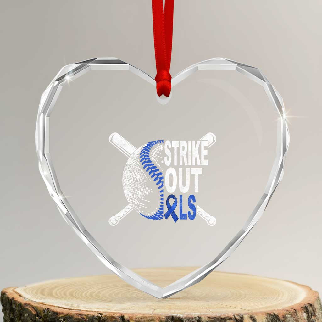 ALS Awareness Heart Crystal Glass Ornament Blue Ribbon Baseball Strike Out ALS Support