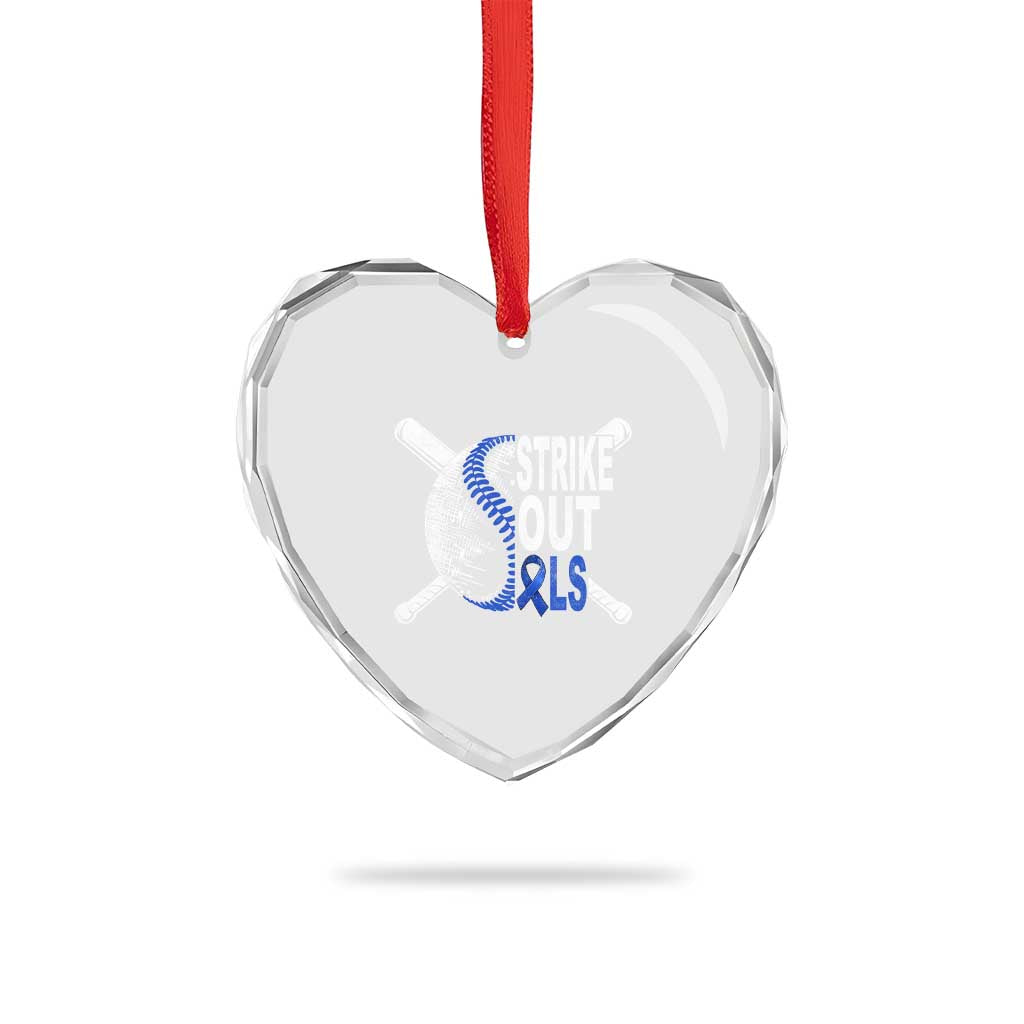 ALS Awareness Heart Crystal Glass Ornament Blue Ribbon Baseball Strike Out ALS Support