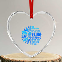 ALS Awareness Heart Crystal Glass Ornament Blue Ribbon Stronger Survivor