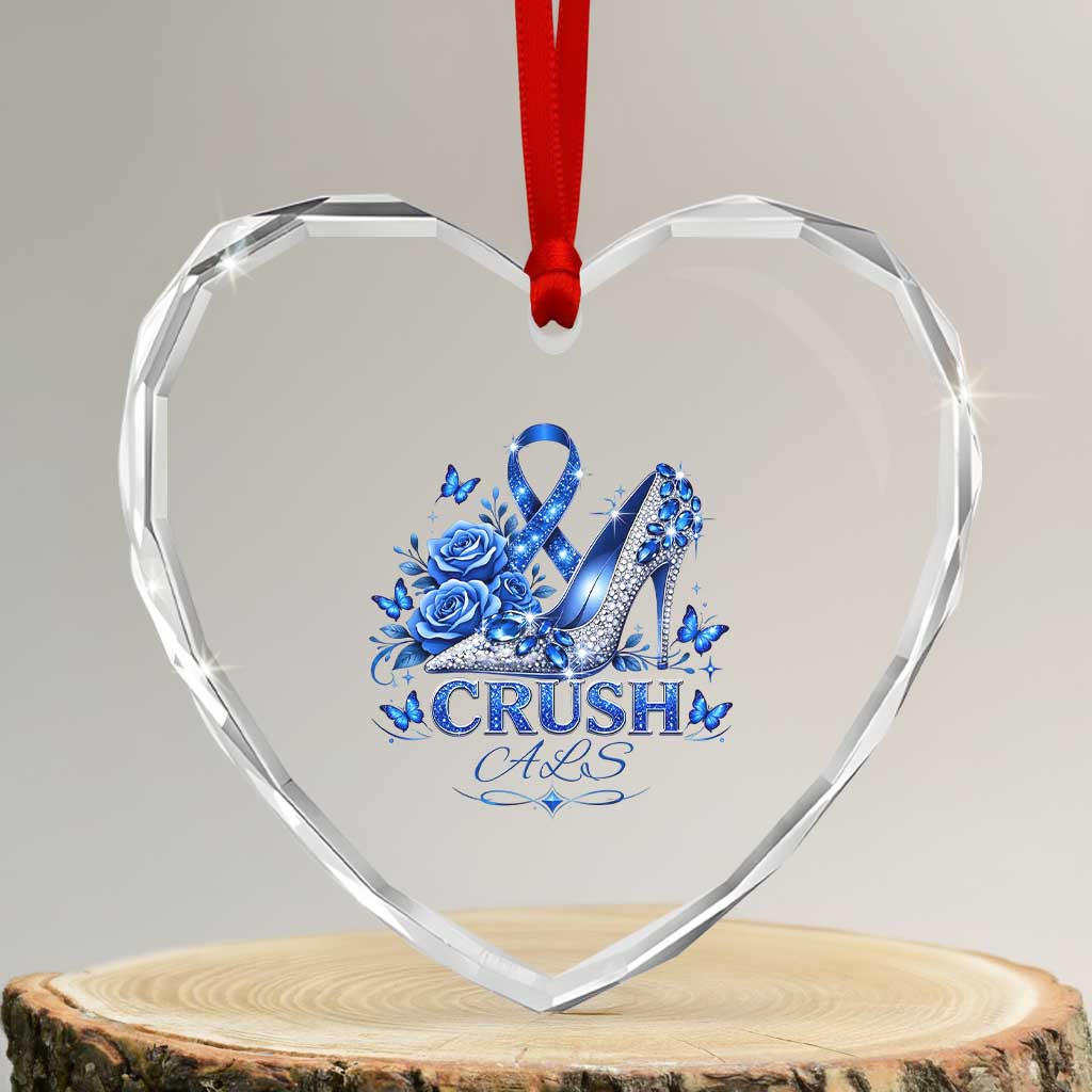 ALS Awareness Heart Crystal Glass Ornament Blue Ribbon Women Crush ALS
