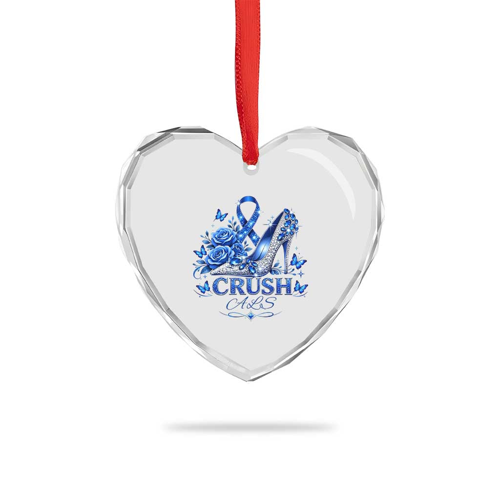 ALS Awareness Heart Crystal Glass Ornament Blue Ribbon Women Crush ALS