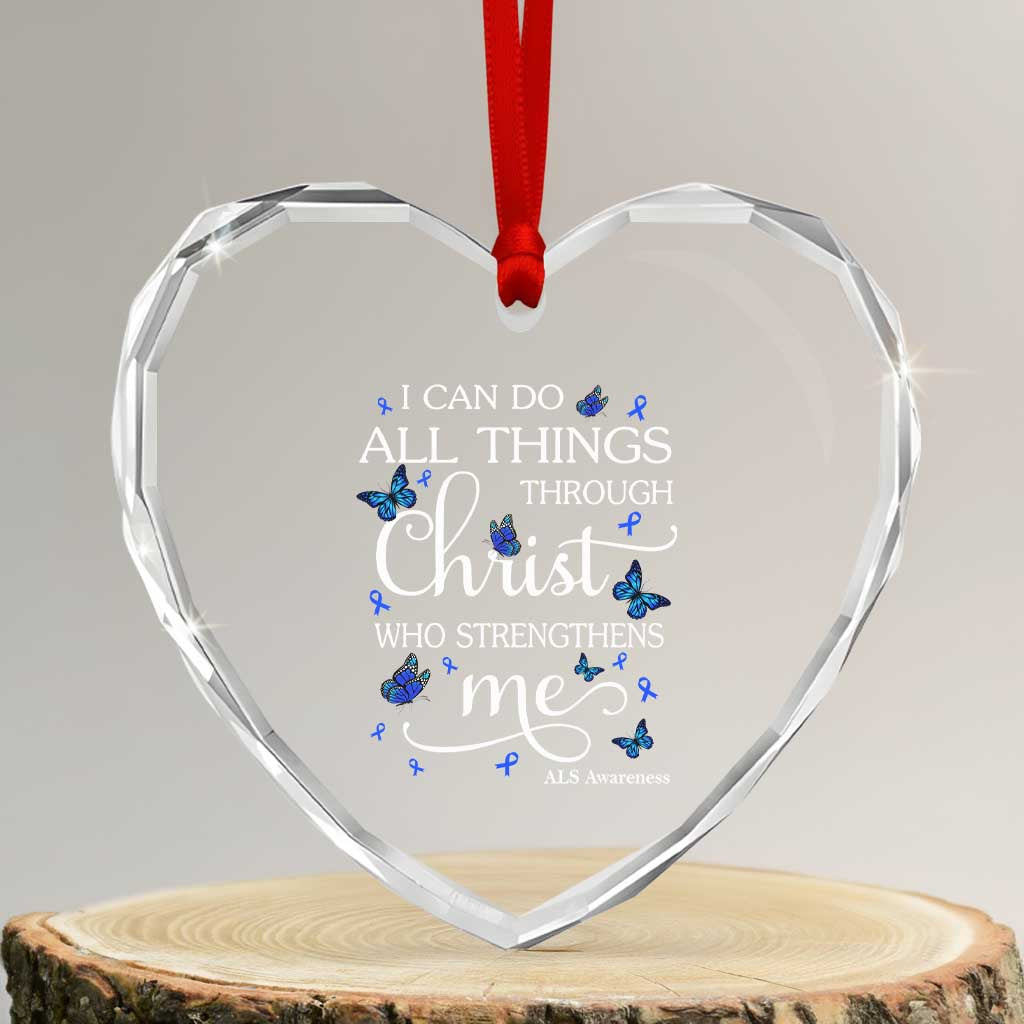 ALS Awareness Heart Crystal Glass Ornament I Can Do All Things Through Christ Butterfly Bible Verse Motivational