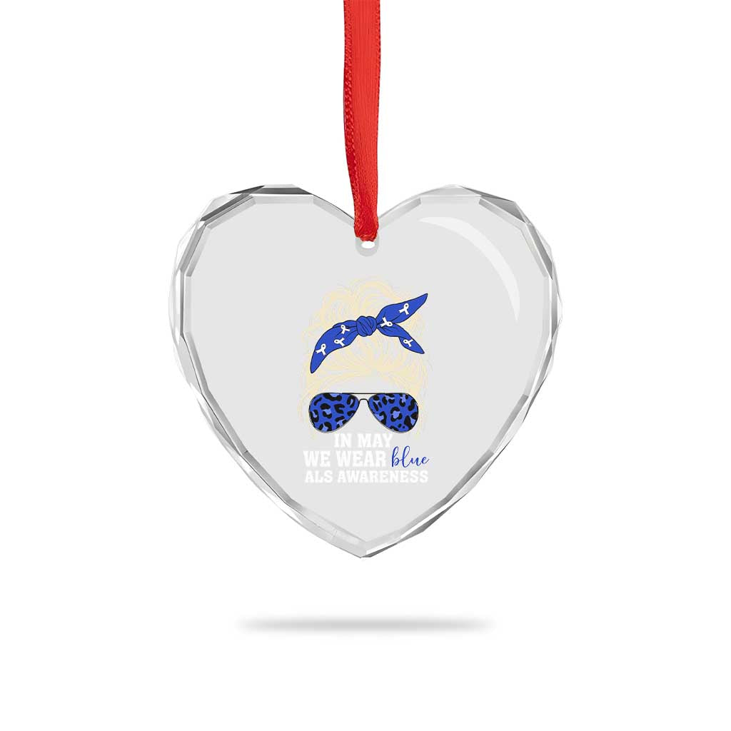 ALS Awareness We Wear Blue In May Heart Crystal Glass Ornament
