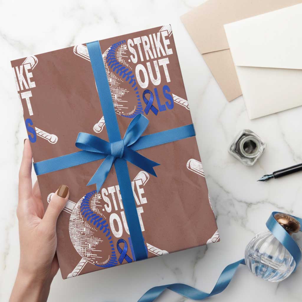 ALS Awareness Wrapping Paper Roll Blue Ribbon Baseball Strike Out ALS Support