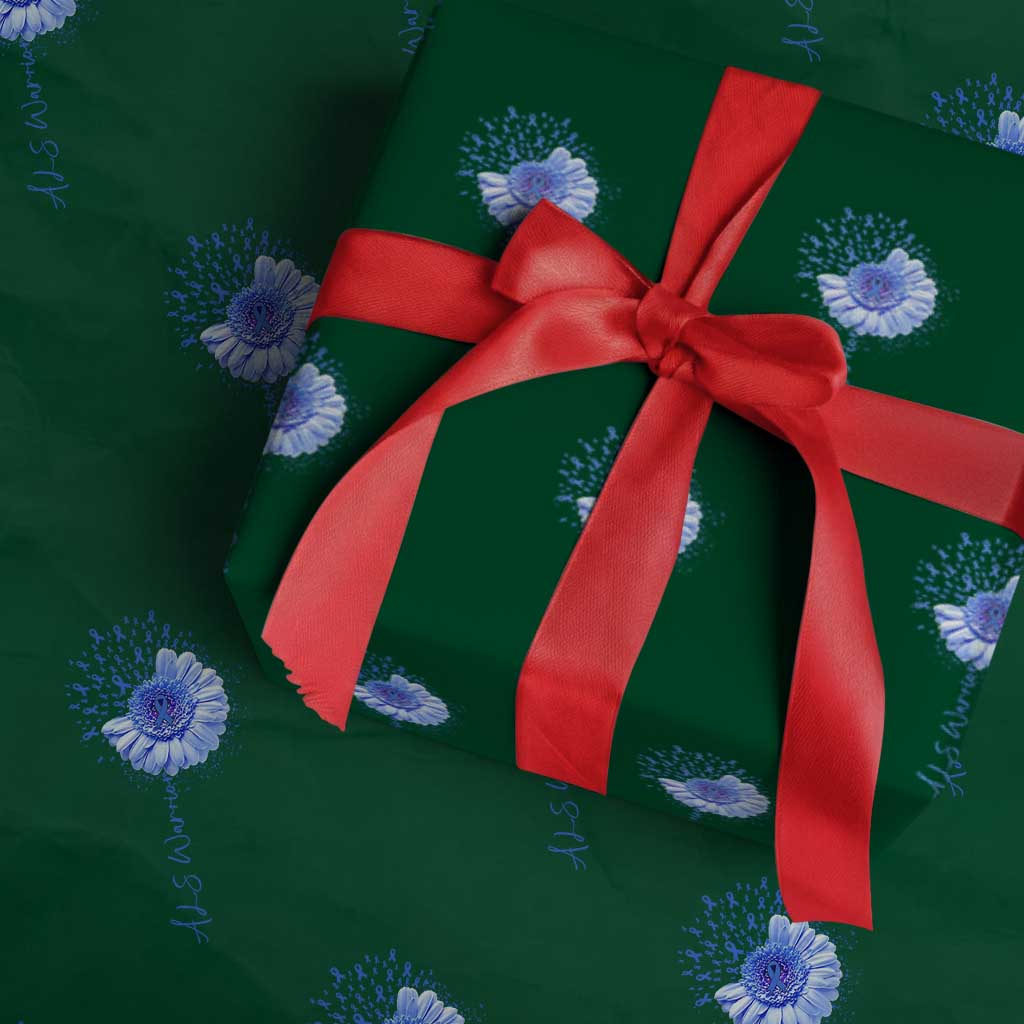 ALS Awareness Wrapping Paper Roll Blue Ribbon Sunflower ALS Warrior