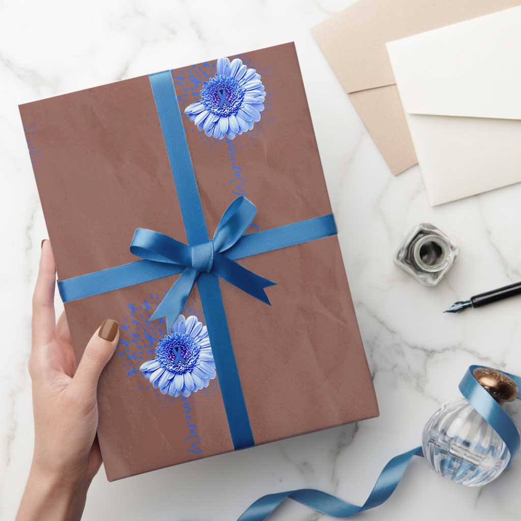 ALS Awareness Wrapping Paper Roll Blue Ribbon Sunflower ALS Warrior