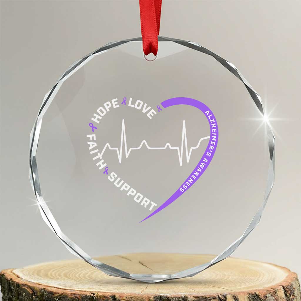 Alzheimers Awareness Heart Heartbeat Purple Ribbon Crystal Glass Ornament Hope Love Faith Support