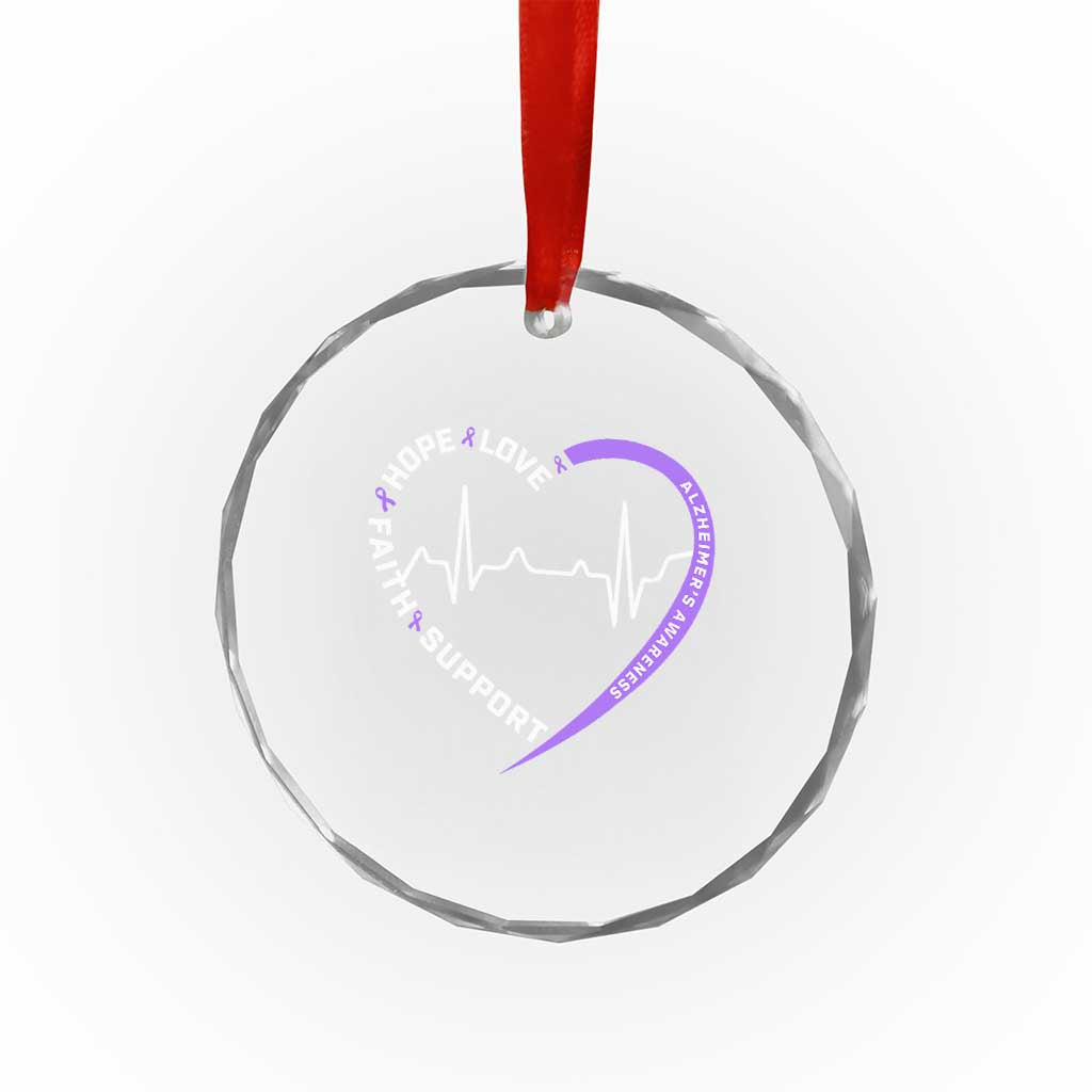 Alzheimers Awareness Heart Heartbeat Purple Ribbon Crystal Glass Ornament Hope Love Faith Support