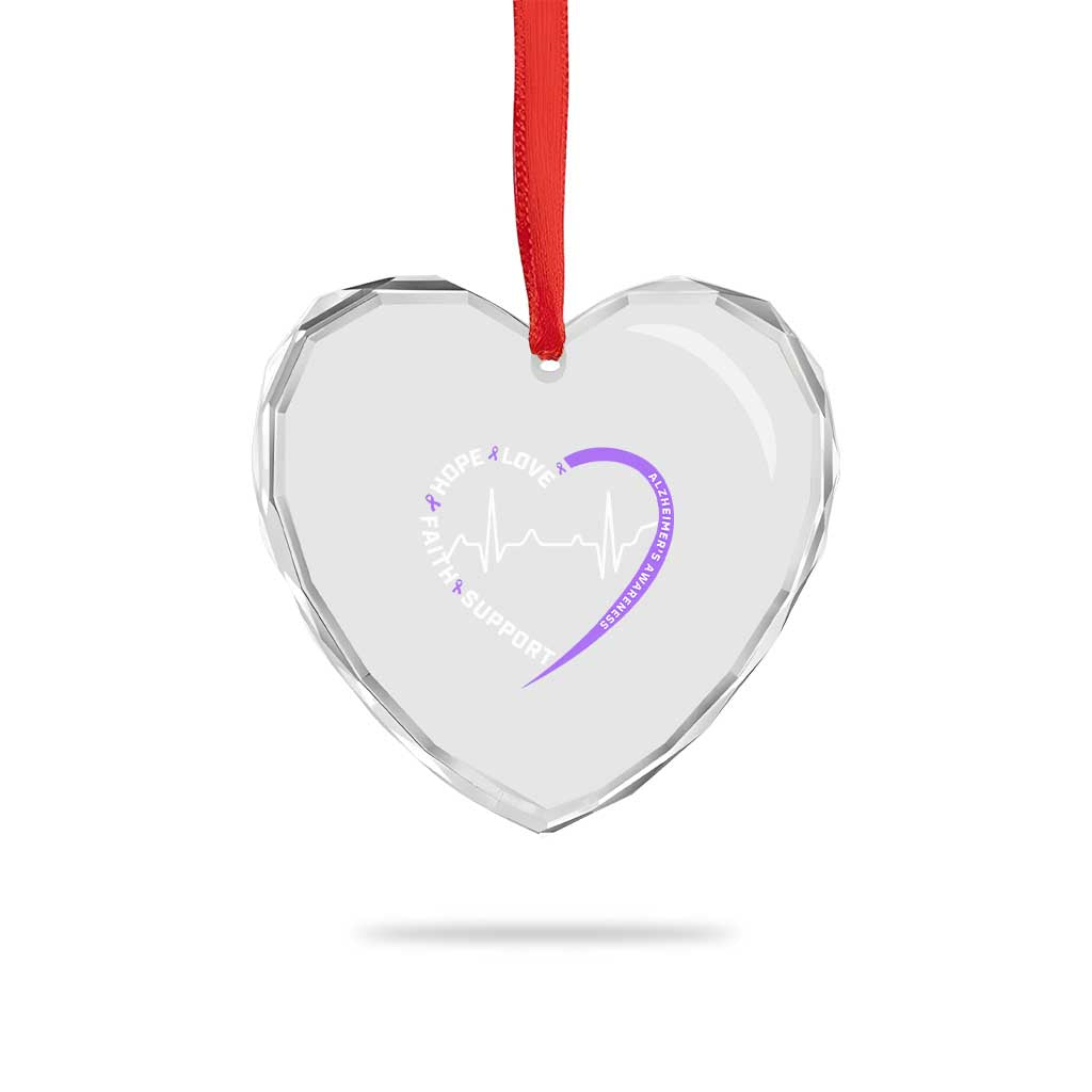 Alzheimers Awareness Heart Heartbeat Purple Ribbon Heart Crystal Glass Ornament Hope Love Faith Support