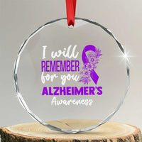 Alzheimers Caregiver Support Purple Ribbon Crystal Glass Ornament I Will Remember For You
