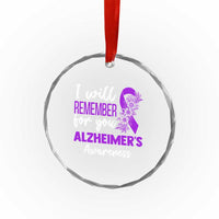 Alzheimers Caregiver Support Purple Ribbon Crystal Glass Ornament I Will Remember For You
