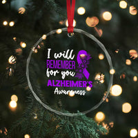 Alzheimers Caregiver Support Purple Ribbon Crystal Glass Ornament I Will Remember For You