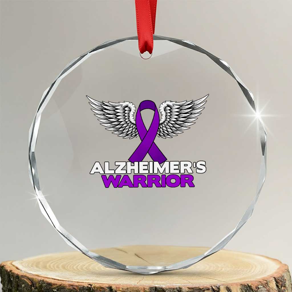 Alzheimers Warrior Crystal Glass Ornament Purple Ribbon Angel Wings Memory Support Gift