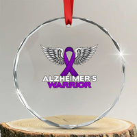 Alzheimers Warrior Crystal Glass Ornament Purple Ribbon Angel Wings Memory Support Gift