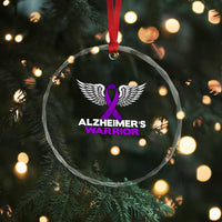 Alzheimers Warrior Crystal Glass Ornament Purple Ribbon Angel Wings Memory Support Gift