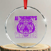 Alzheimer's Warrior Crystal Glass Ornament Purple Tiger Ribbon Support Graphic