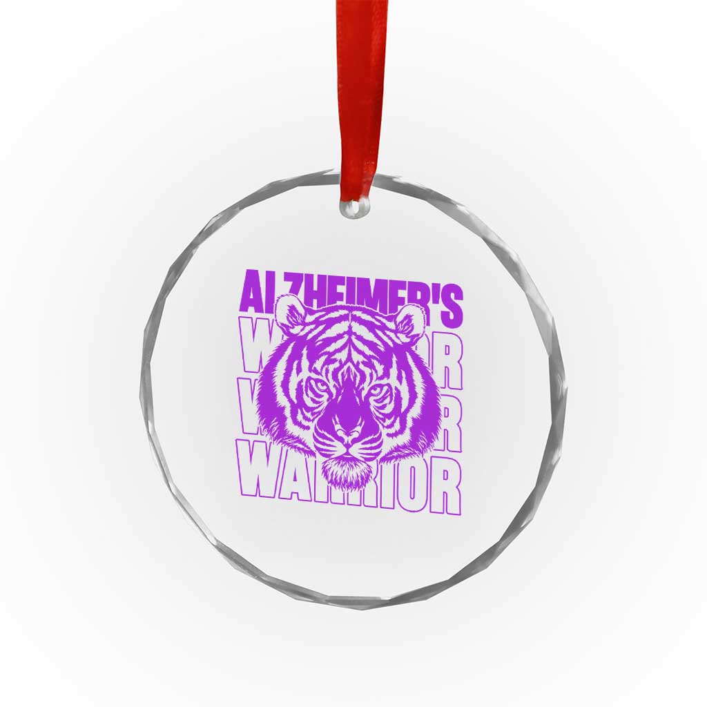 Alzheimer's Warrior Crystal Glass Ornament Purple Tiger Ribbon Support Graphic