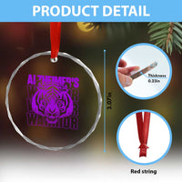 Alzheimer's Warrior Crystal Glass Ornament Purple Tiger Ribbon Support Graphic