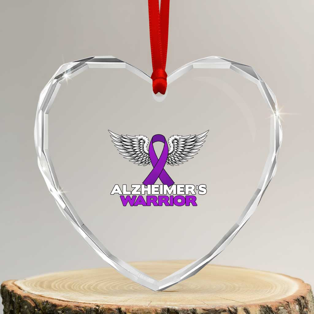 Alzheimers Warrior Heart Crystal Glass Ornament Purple Ribbon Angel Wings Memory Support Gift