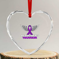 Alzheimers Warrior Heart Crystal Glass Ornament Purple Ribbon Angel Wings Memory Support Gift