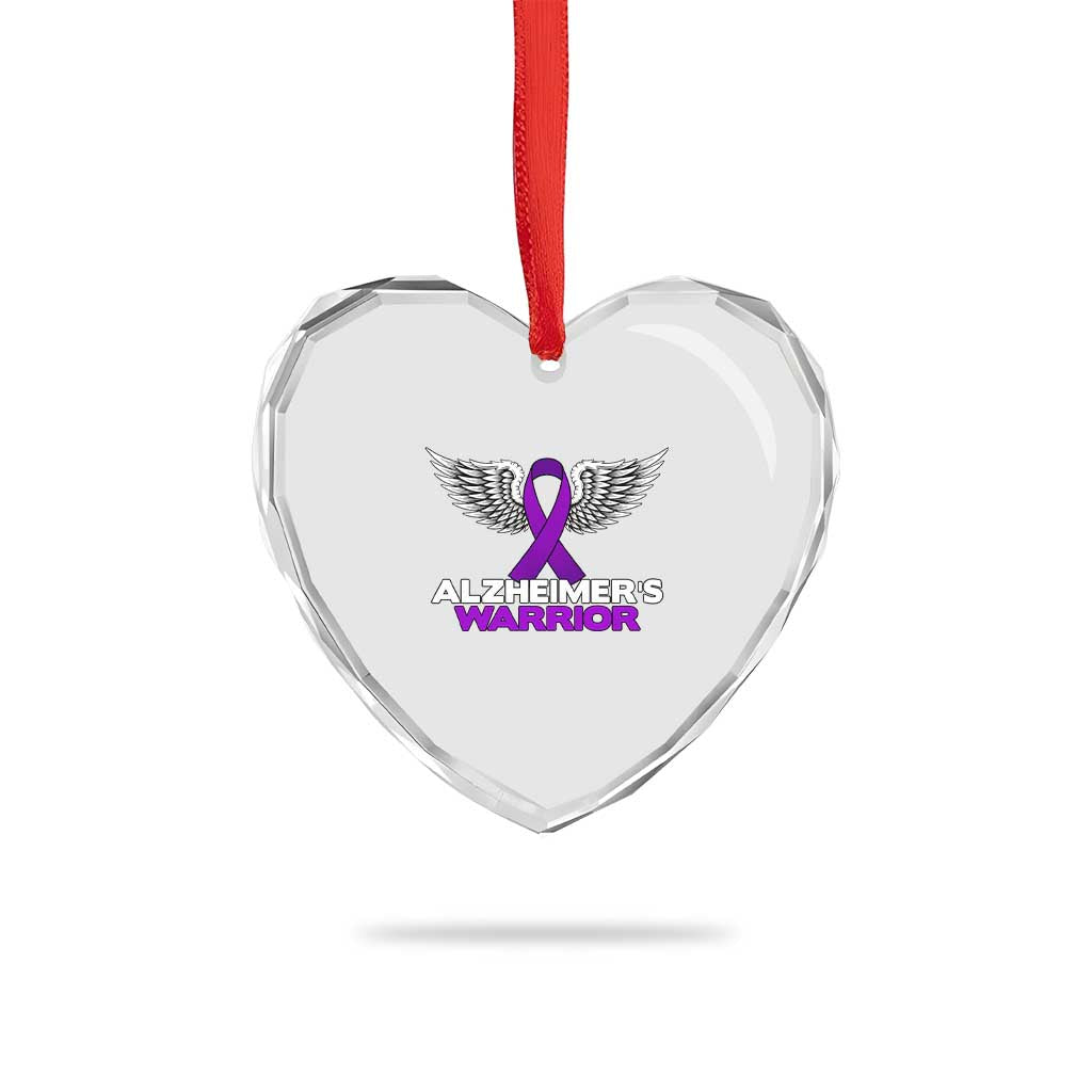 Alzheimers Warrior Heart Crystal Glass Ornament Purple Ribbon Angel Wings Memory Support Gift