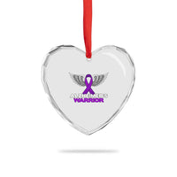 Alzheimers Warrior Heart Crystal Glass Ornament Purple Ribbon Angel Wings Memory Support Gift