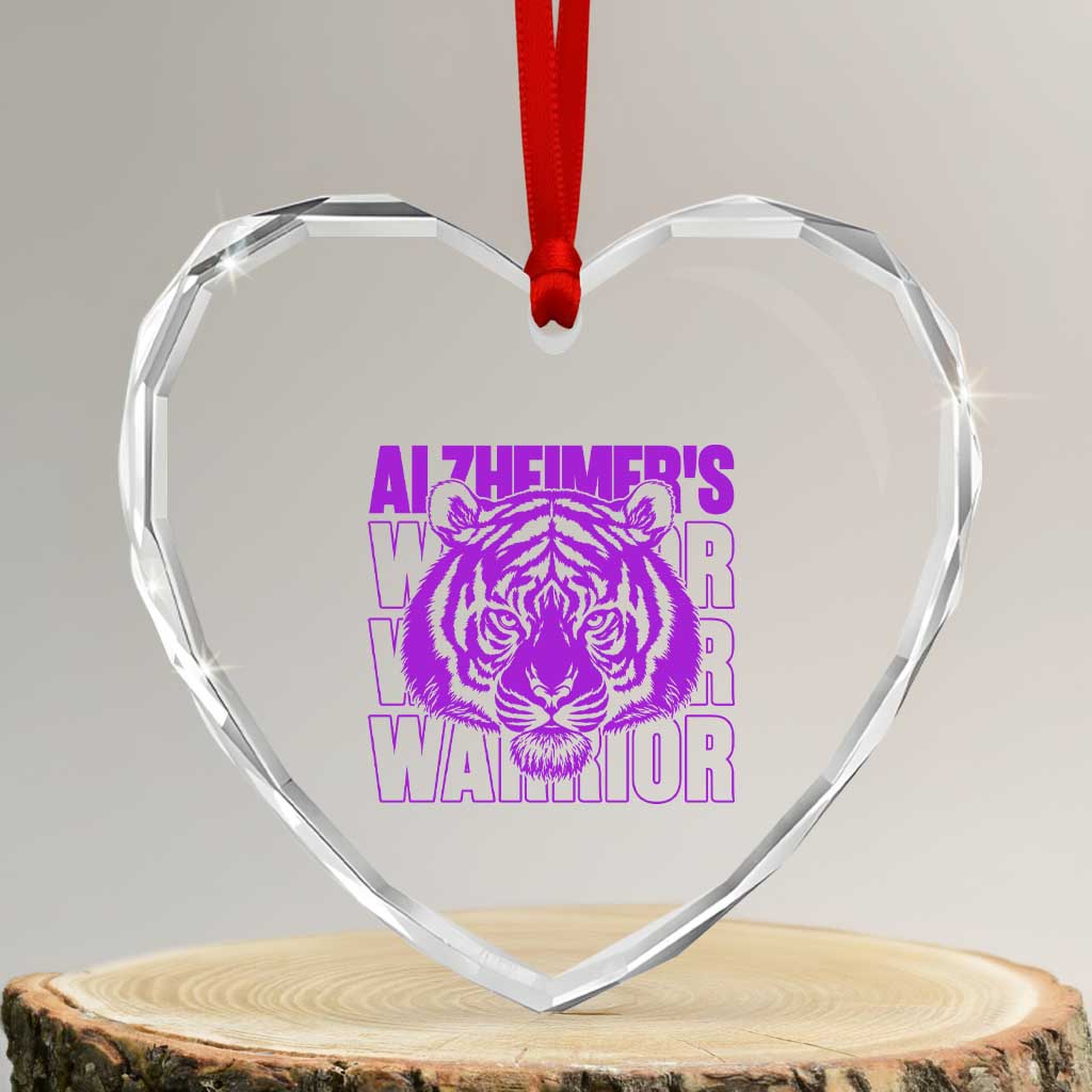 Alzheimer's Warrior Heart Crystal Glass Ornament Purple Tiger Ribbon Support Graphic