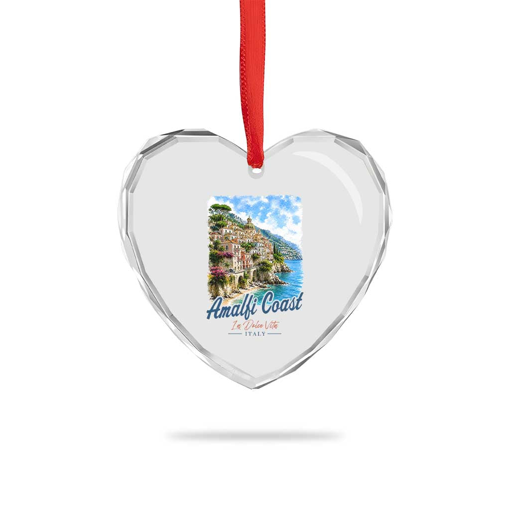 Amalfi Coast Heart Crystal Glass Ornament La Dolce Vita Italy Coastal Village Vintage Mediterranean Paradise