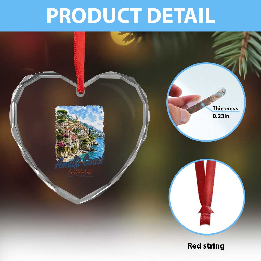 Amalfi Coast Heart Crystal Glass Ornament La Dolce Vita Italy Coastal Village Vintage Mediterranean Paradise
