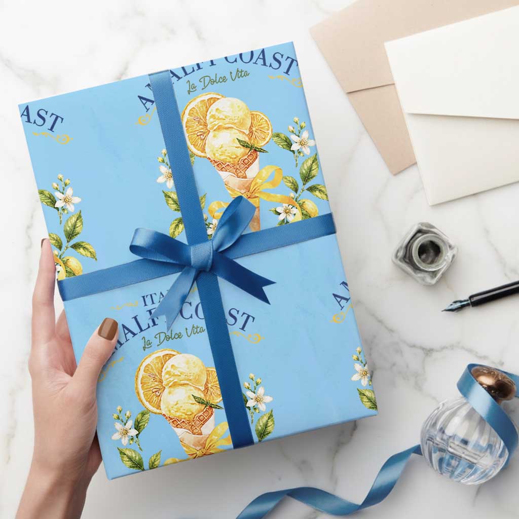 Amalfi Coast Limoncello Gelato Wrapping Paper Roll La Dolce Vita Italy Lemon Dessert Summer